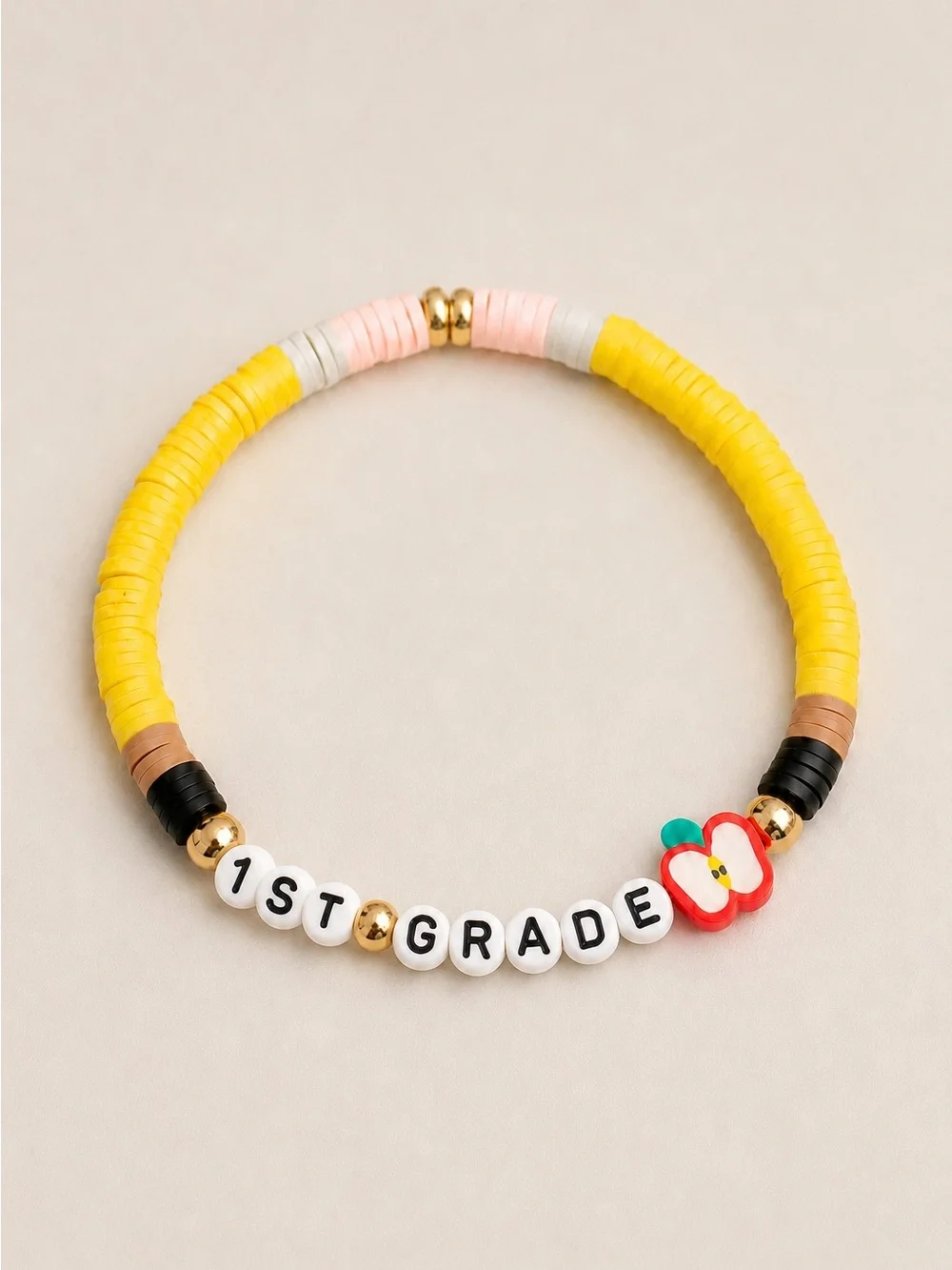 Personalized School grade Pencil Bead Bracelet with apple